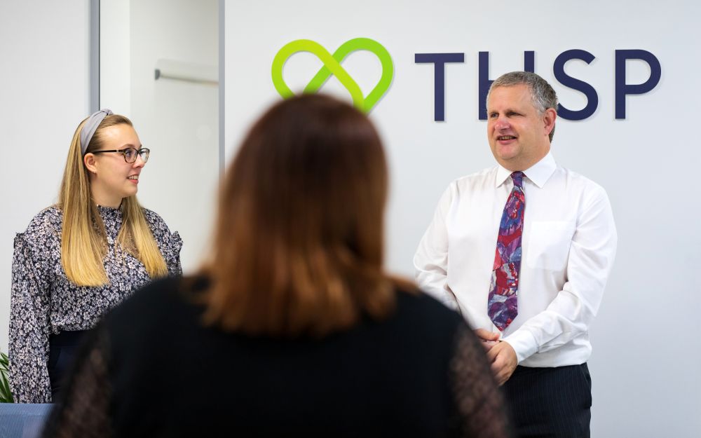 Colleague discussion in an office